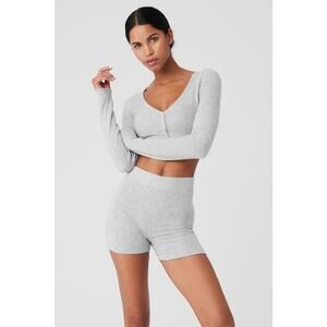 Alo Yoga Alolux Cropped Me Time Cardigan Athletic Heather Grey - XS